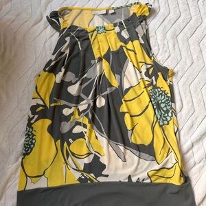 New York & Company Yellow and Gray Floral Blouse